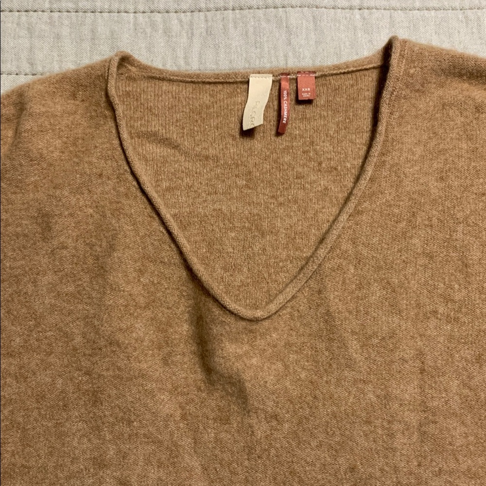 Pilcro Women V-Neck Cropped XXSP Deep Tan Cashmere Sweater Boxy Minimalist Q - Picture 7 of 11